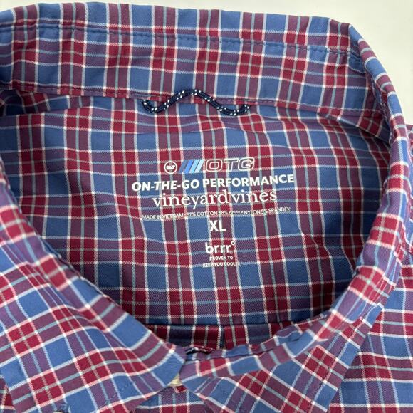 Vineyard Vines OTG XL Red Blue Plaid Check Pattern Long Sleeve Button Up Shirt - Picture 2 of 5